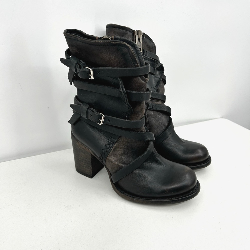 Freebird by Steven Womens Baker Belted Boots Size 6 Western Moto Brown Black